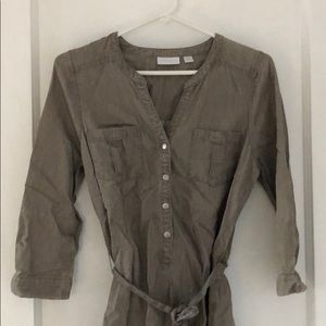 khaki button down dress